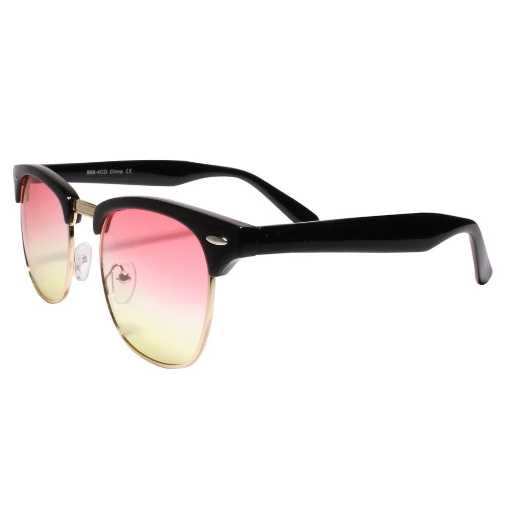 Classy Horn Rimmed Mens Womens Two Tone Pink & Yellow Lens Sunglasses